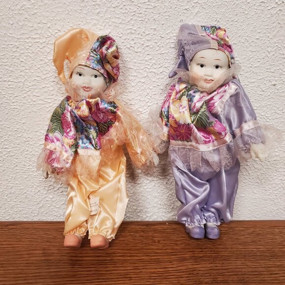 Home Decor Accents - Porcelain Dolls in Jester Outfits - Lot of 2 - Picture 1 of 4